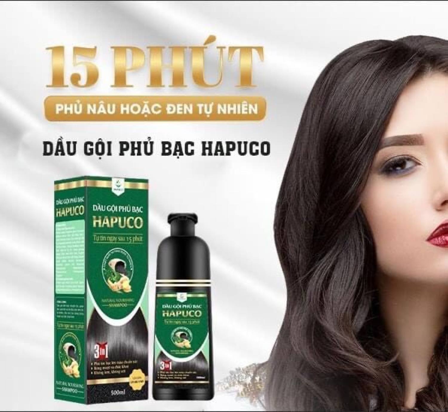 Dầu Gội Phủ Bạc Hapuco chai 500ml Dầu Gội Nhuộm Tóc màu đen nâu đều màu tự nhiên tinh chất nhân sâm không có hại cho da