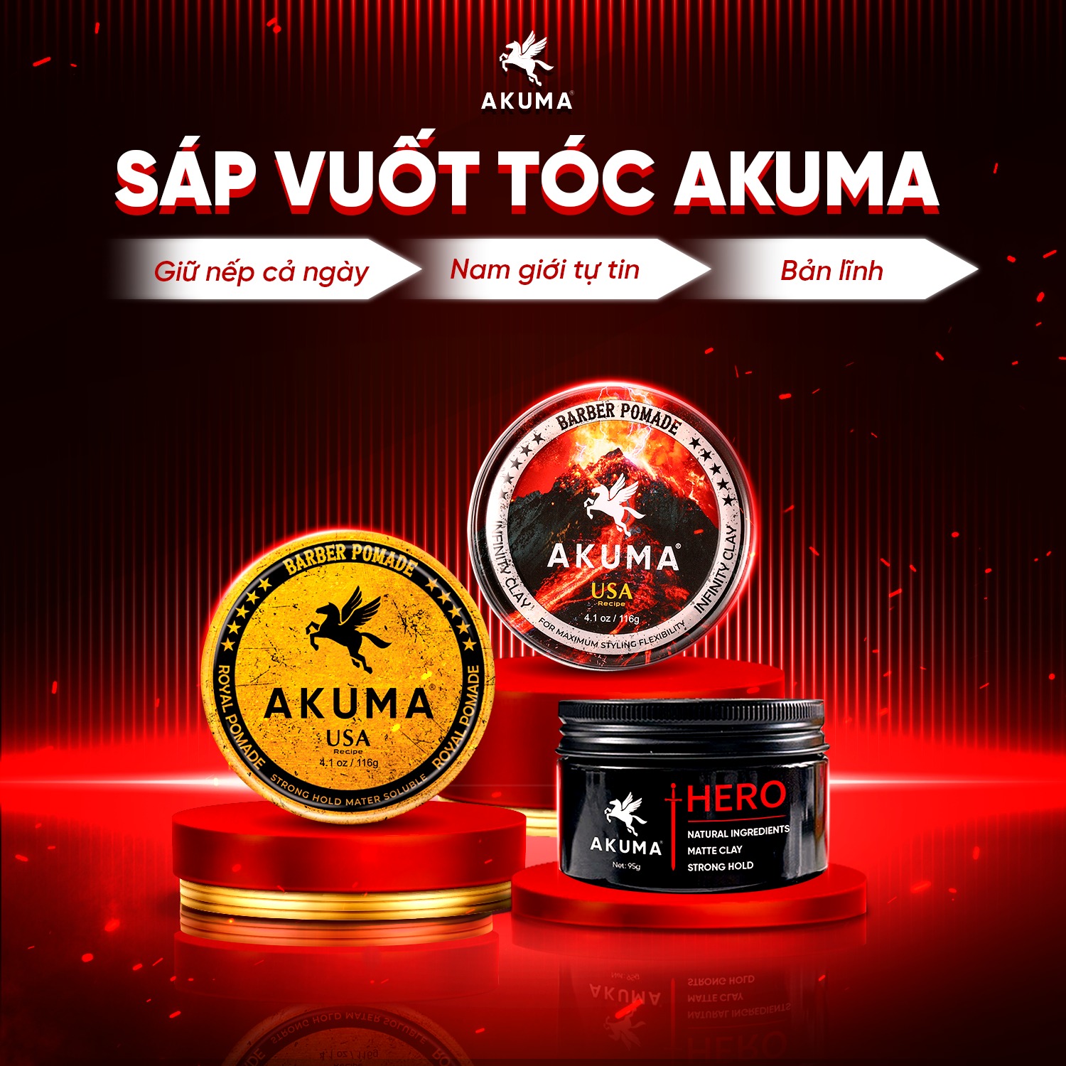 Sáp Vuốt Tóc AKUMA , Gôm Giữ Nếp Tóc , Xịt Tạo Phồng Tóc , Dầu Tắm Gội , Sữa Rửa Mặt