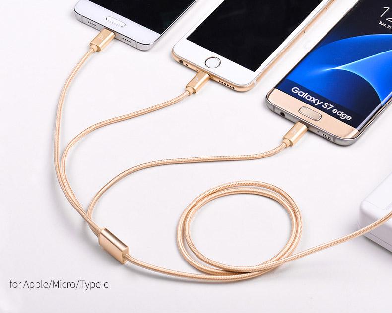 Cáp Sạc Dây Dù Đa Năng Hoco X2 3 in 1 - BH 12 Tháng