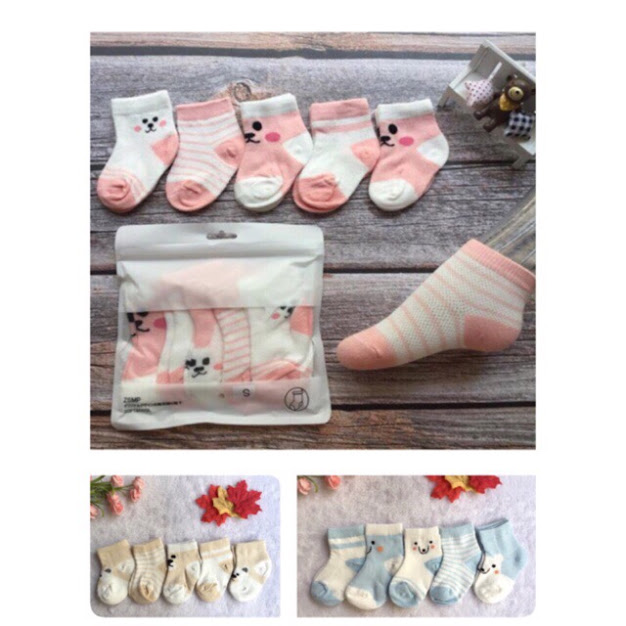 set 5 đôi vớ cotton thoáng mát cho bé từ 6 tháng đến 2 tuổi