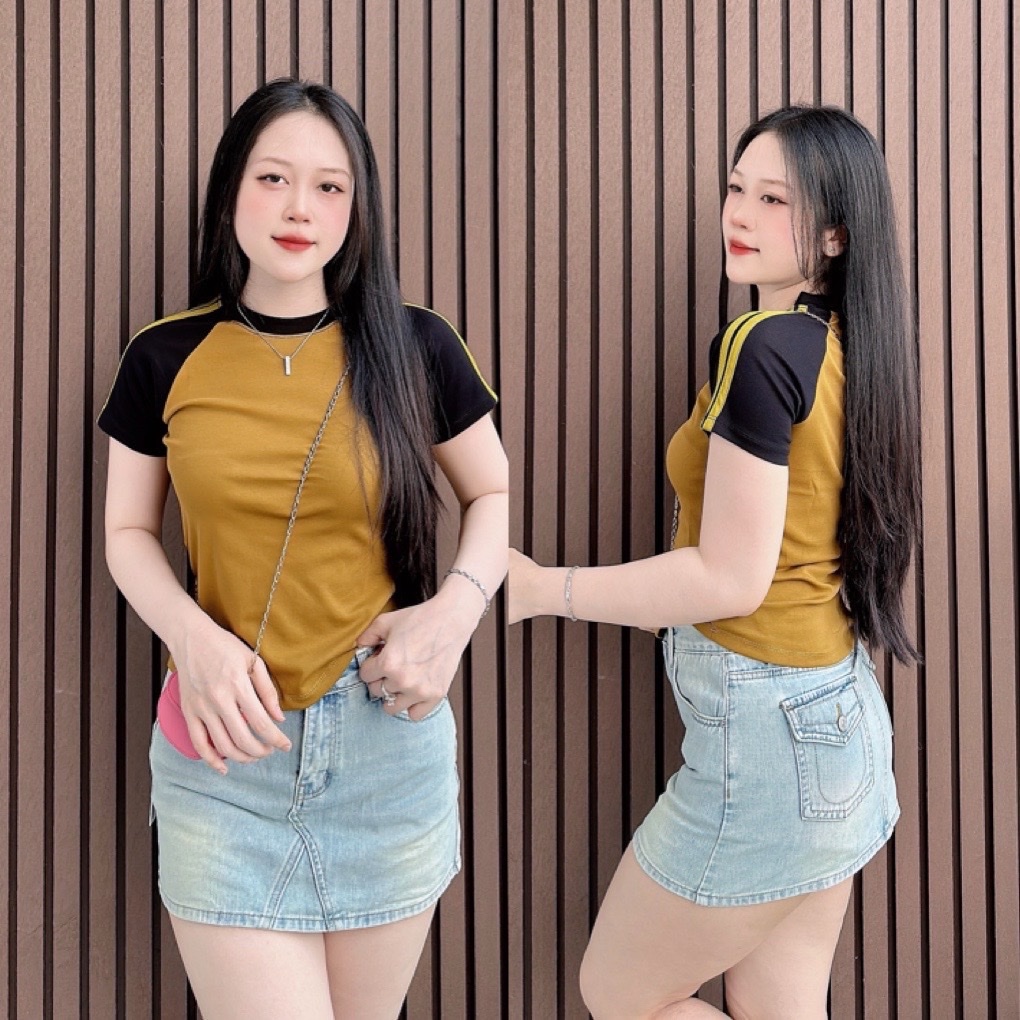 Áo thun dáng ôm nữ phối sọc tay RAGLAN ( RAGLAN CT MỚI )
