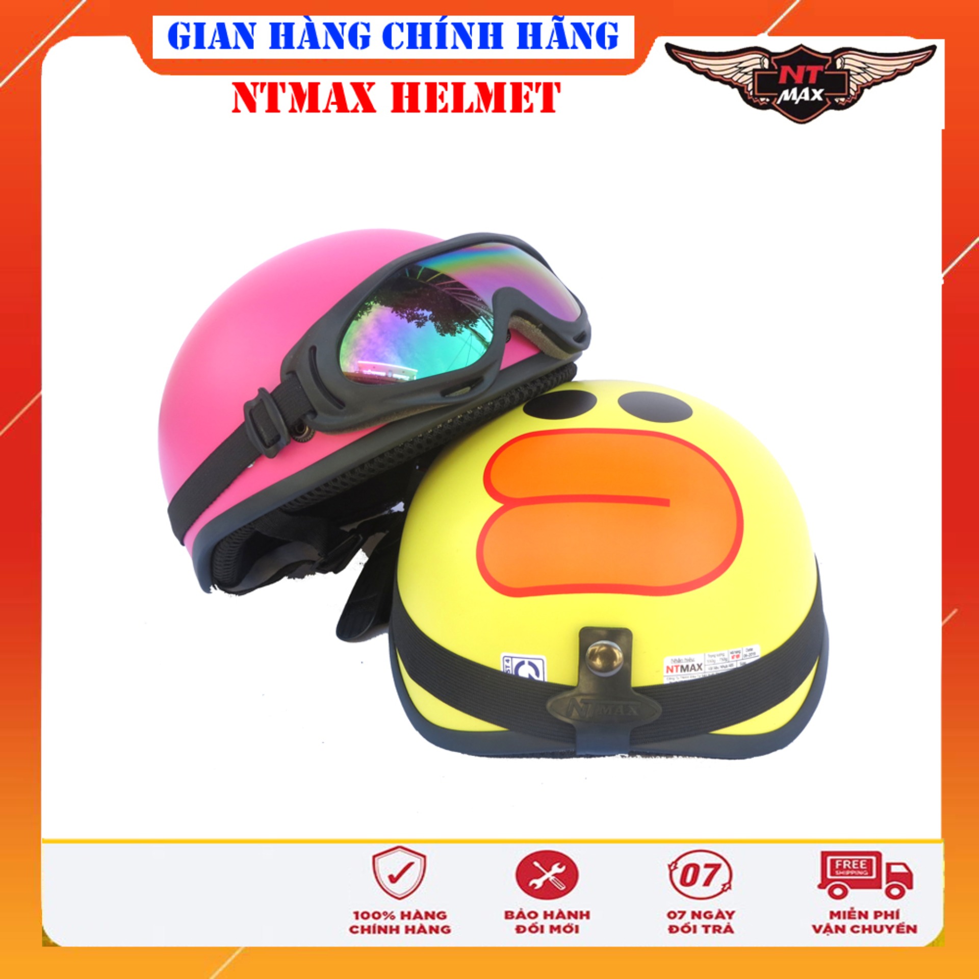 Mũ bảo hiểm NTMAX 1/2 vịt siêu cute kính phi công hoặc uv400