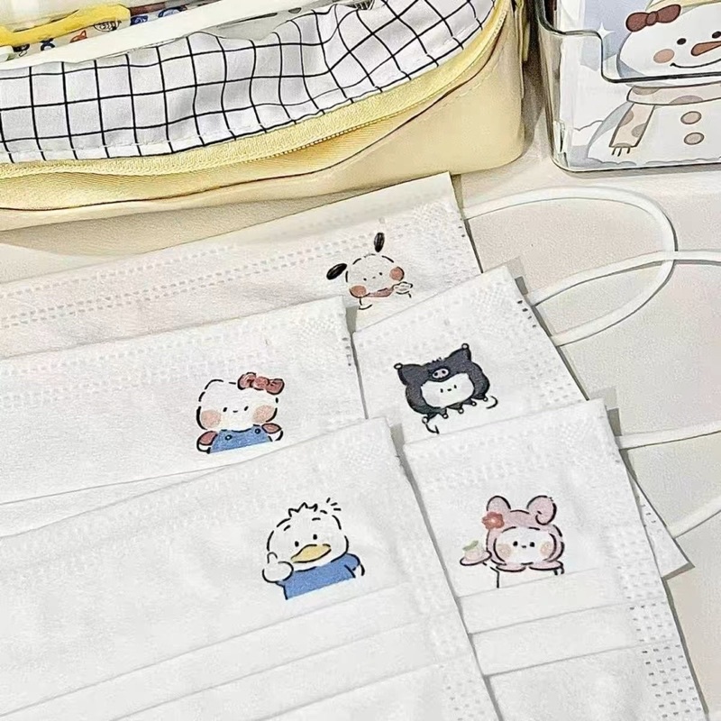 Khẩu trang in hình dễ thương người lớn 5 cái Louiis.store