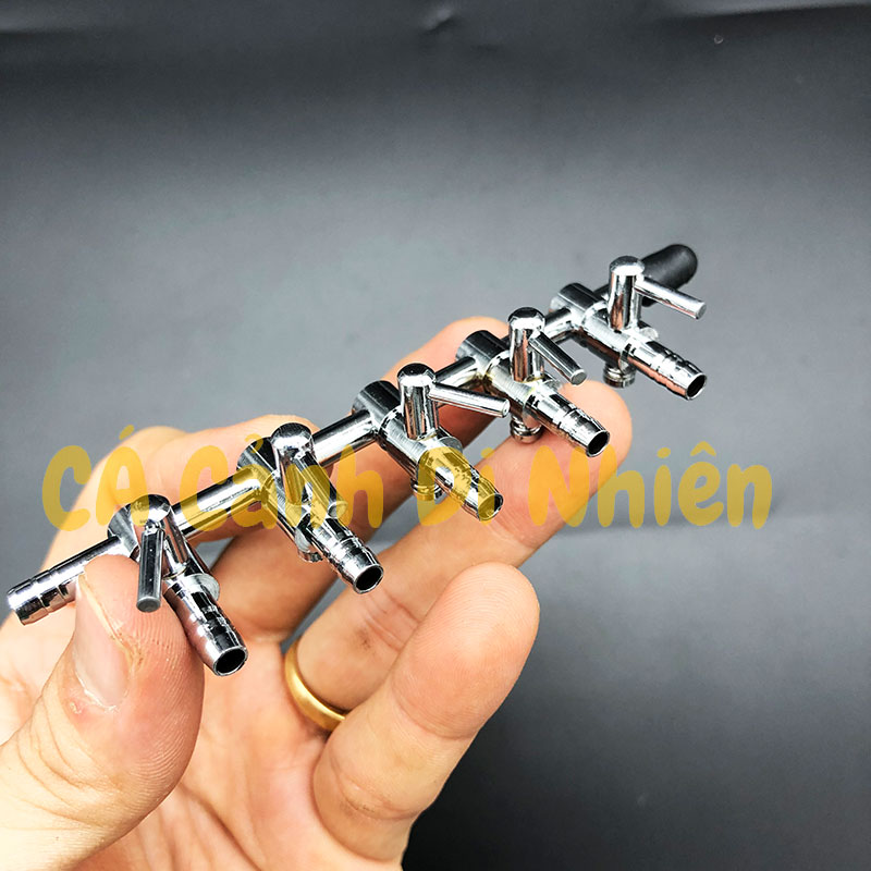 Van khóa Inox 5 đầu chia khí Oxy/Co2 cho ống dây 4 ~ 6 li hồ cá cảnh