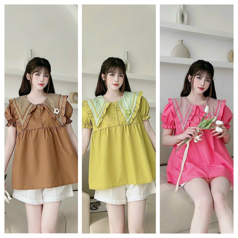 [FREESHIPMAX] áo bầu sơ mi trẻ trung cho mẹ bầu