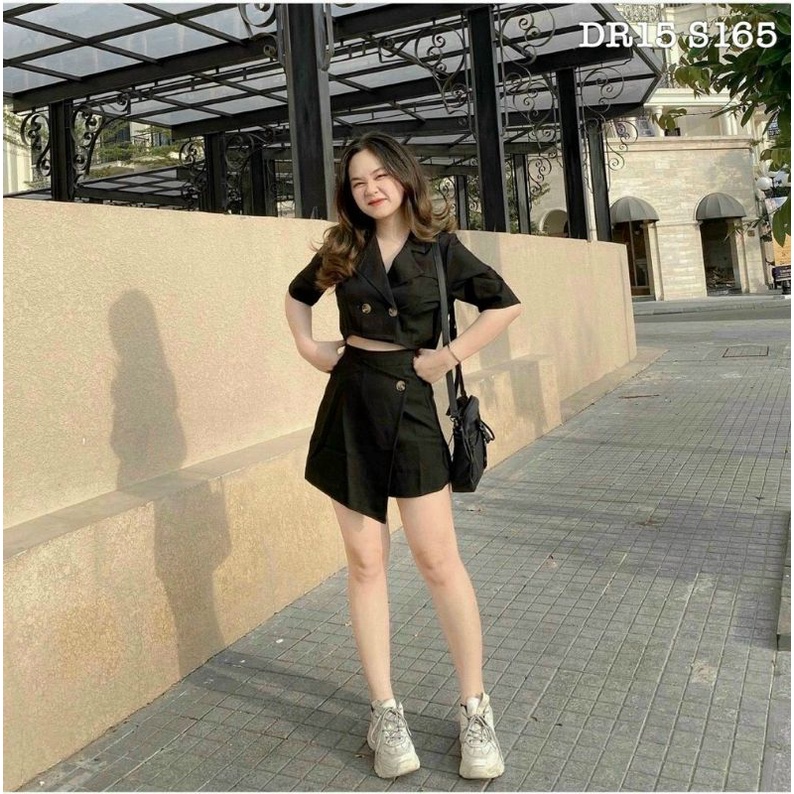 [HCM]Set áo vest váy lệch tà xinh