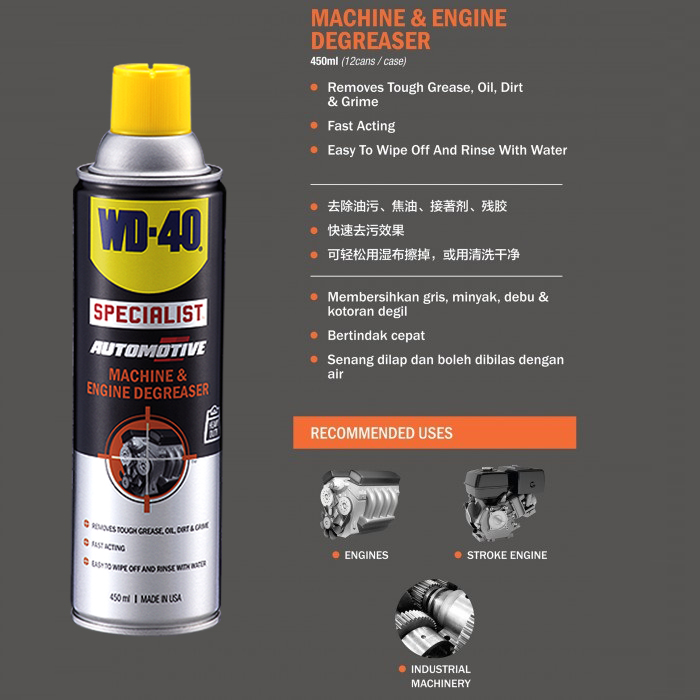 Tẩy Rửa Dầu Mỡ Động Cơ WD40 Machine & Engine Degreaser 450ml