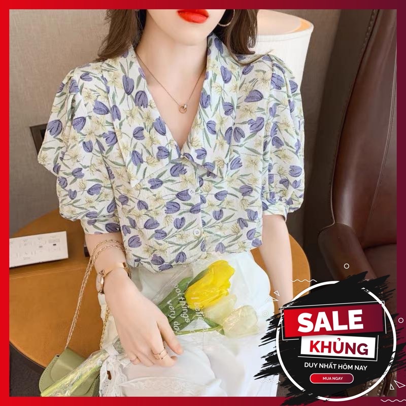 ❌FREESHIP - ÁO SƠ MI NỮ CÔNG SỞ HỌA TIẾT HOA CỔ BẺ (MS123)