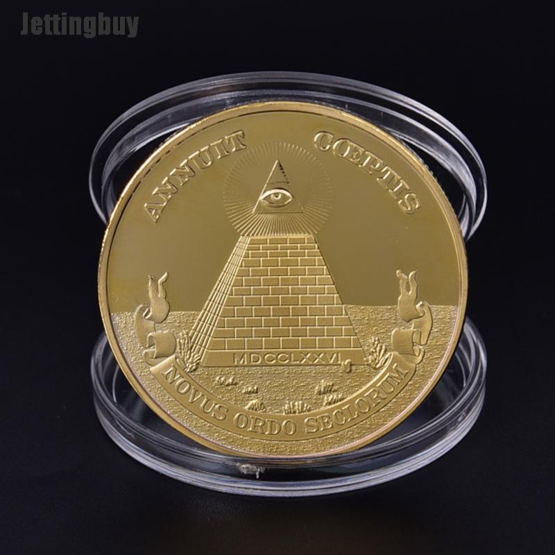 Jettingbuy Gold Plated Egyptian Pyramid Commemorative Coin Souvenir Collection Challenge