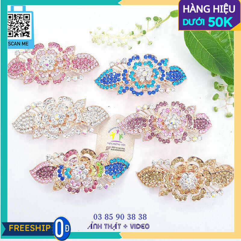 Kẹp tóc nữ Hàn Quốc, cặp tóc pha lê đính đá, phụ kiện nữ 3d hoa trà my quyến rũ - thương hiệu Vợ Chồng Tôi