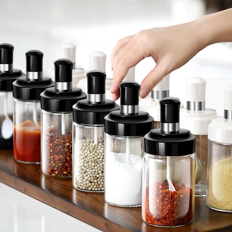 Combo 5 Lọ đựng gia vị thủy tinh ️ Hũ đựng gia vị có thìa thông minh