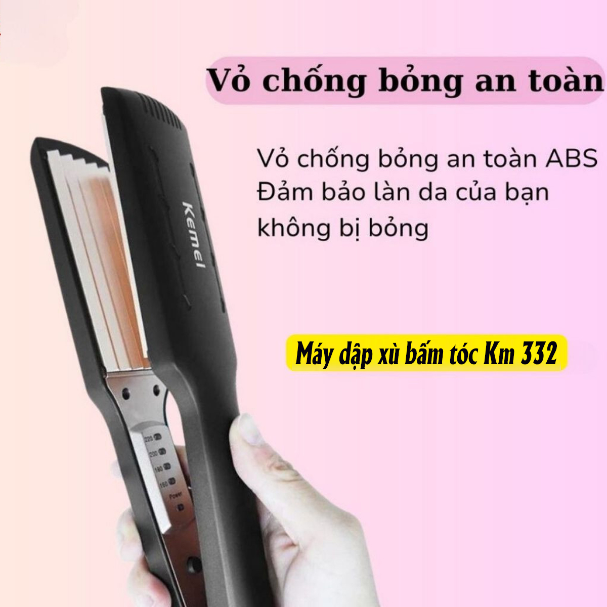 Máy dập xù tóc bản to, máy bấm phồng chân tóc Kemei KM-322, máy bấm tóc mini gợn sóng giá rẻ công suất lớn, tiết kiệm điện, bảo vệ tóc không gây hư tổn bảo hành 24 tháng