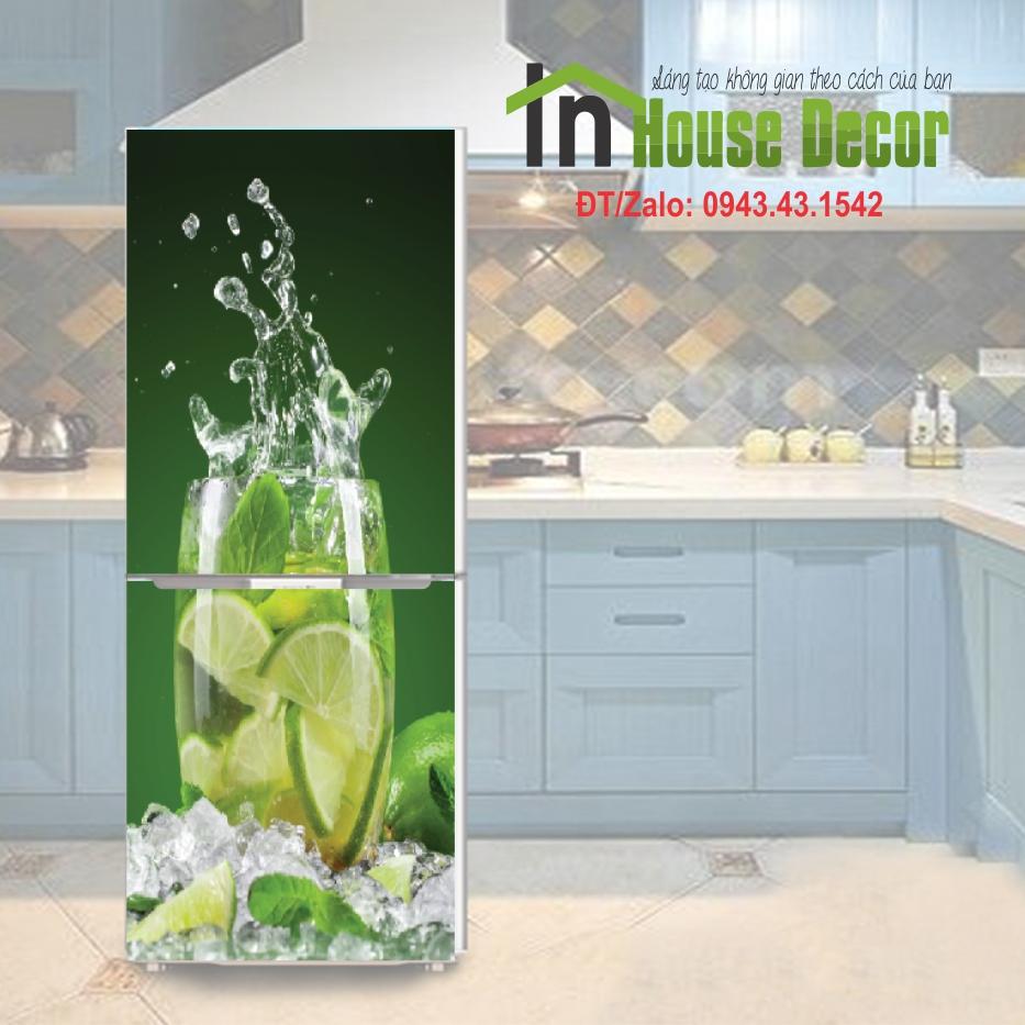 Tranh dán tủ lạnh Decan dán tủ lạnh 3d cốc nước chanh