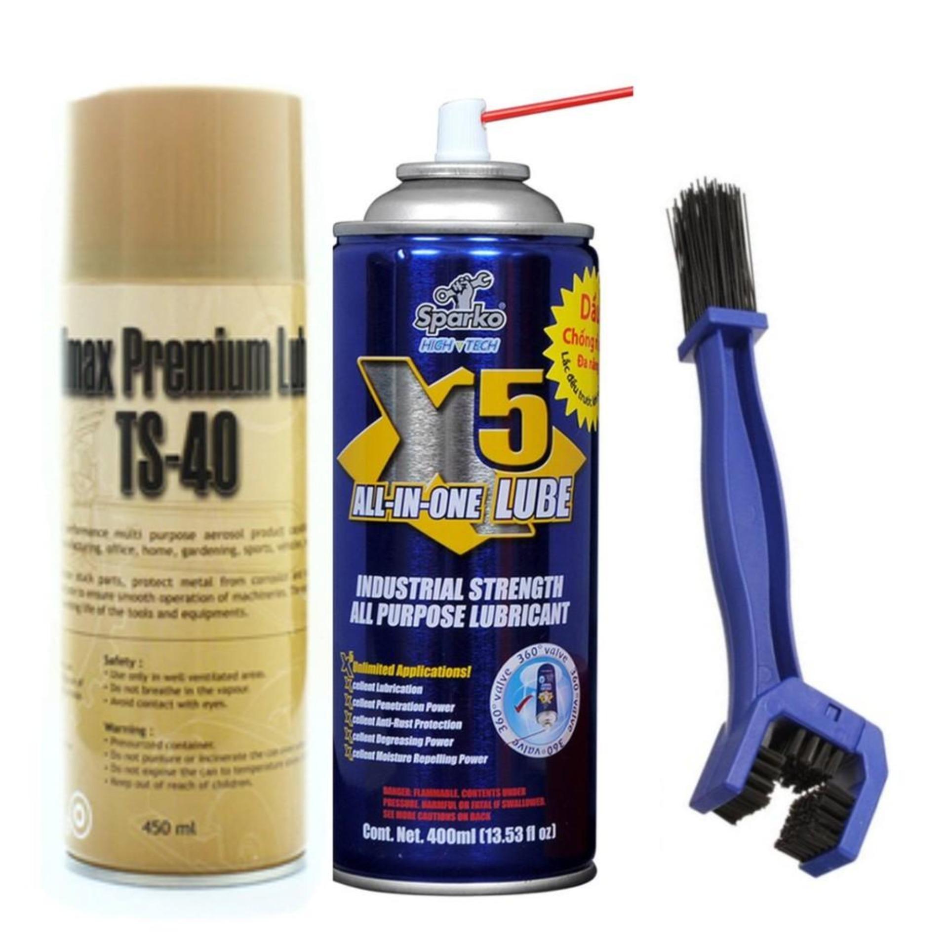 Bộ sản phẩm bôi trơn chống sét X5 400ml chai vệ sinh sên TS-40 450ml và bàn chải vệ sinh sên 3D