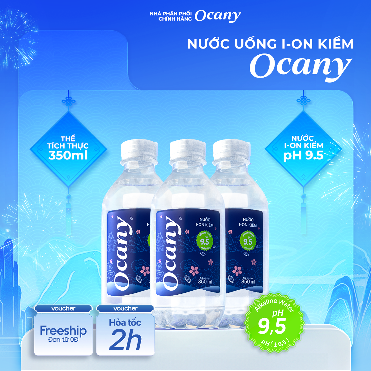 Ocany alkaline ionized drinking water 350ml bottle