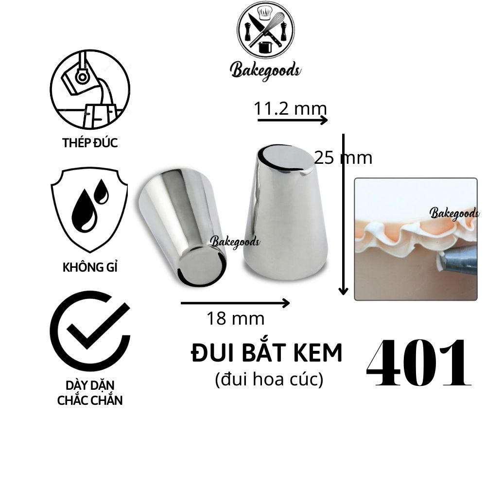 Đui bắt kem 401, Đuôi bắt kem hoa cúc trang trí bánh bằng thép không gỉ đúc liền khối dày dặn, cứng cáp
