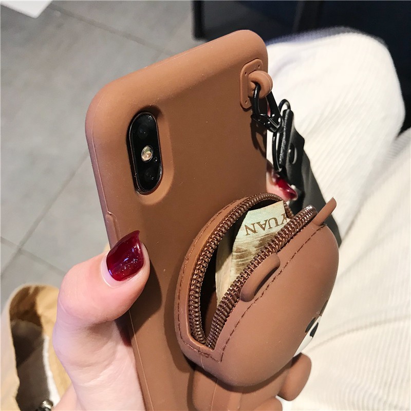 [ IPHONE] Ốp Silicon Ví Hình Thú - Kèm Dây Đeo