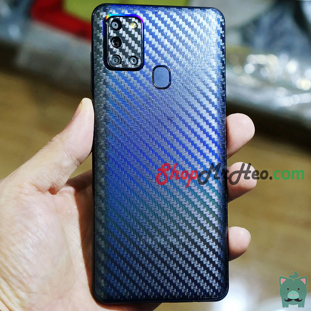 [HCM]Bộ 3 Skin Dán Mặt Sau Lưng Vân 3D Samsung Galaxy A20s - A21s - Carbon Hình Hộp Nhám
