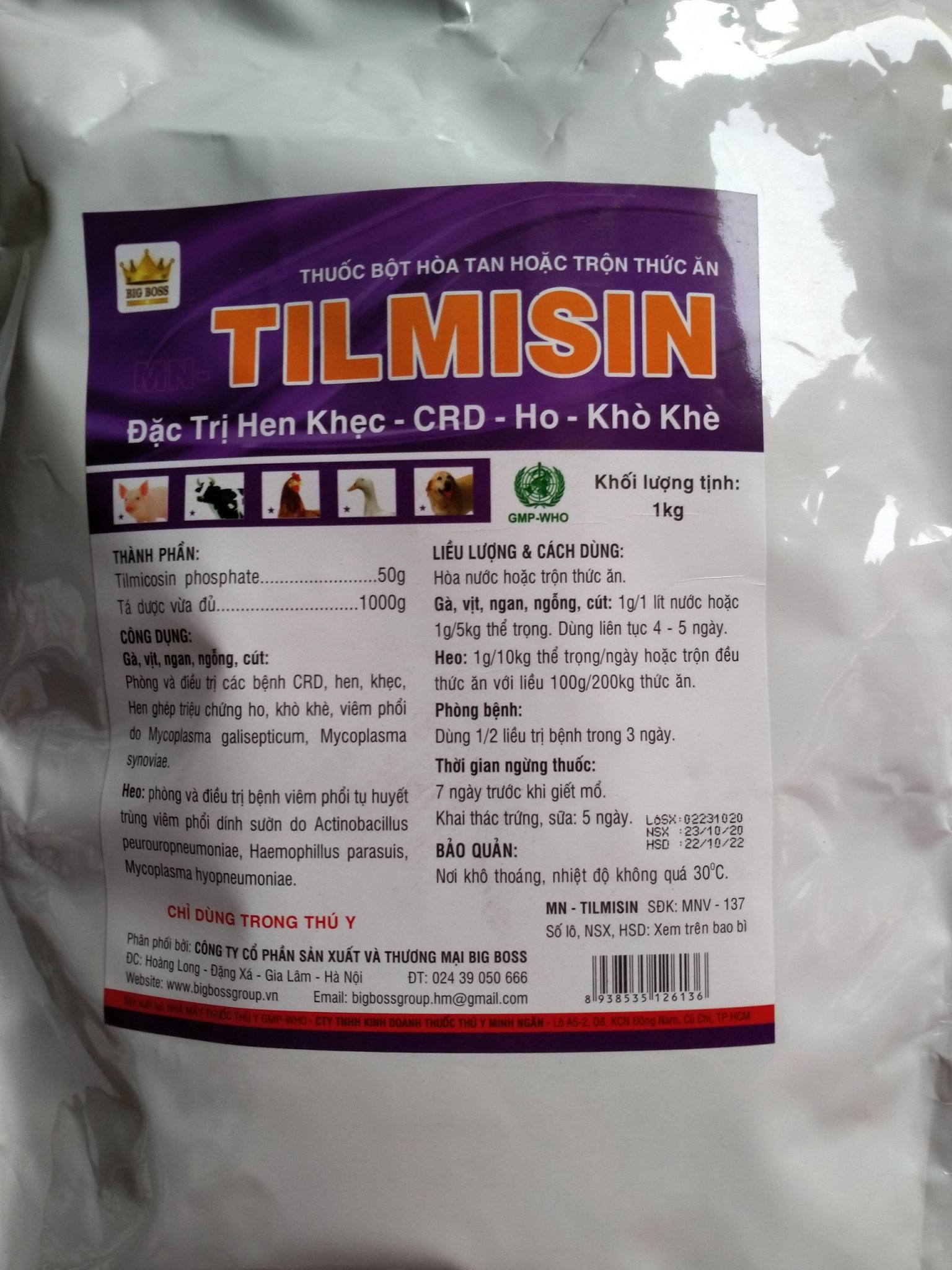 tilmisin- hen khẹc khò khè 1kg cho gà vịt