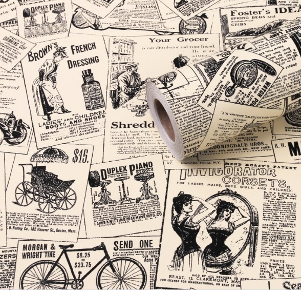 10m Giấy dán tường Tờ báo có sẵn keo khổ 45cm