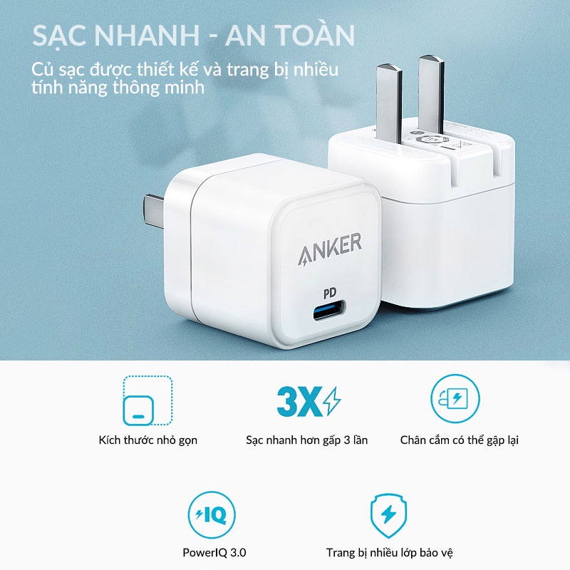 Củ Sạc Anker PowerPort 3 PD Cube 20w - A2149 (Bảo Hành 18T)