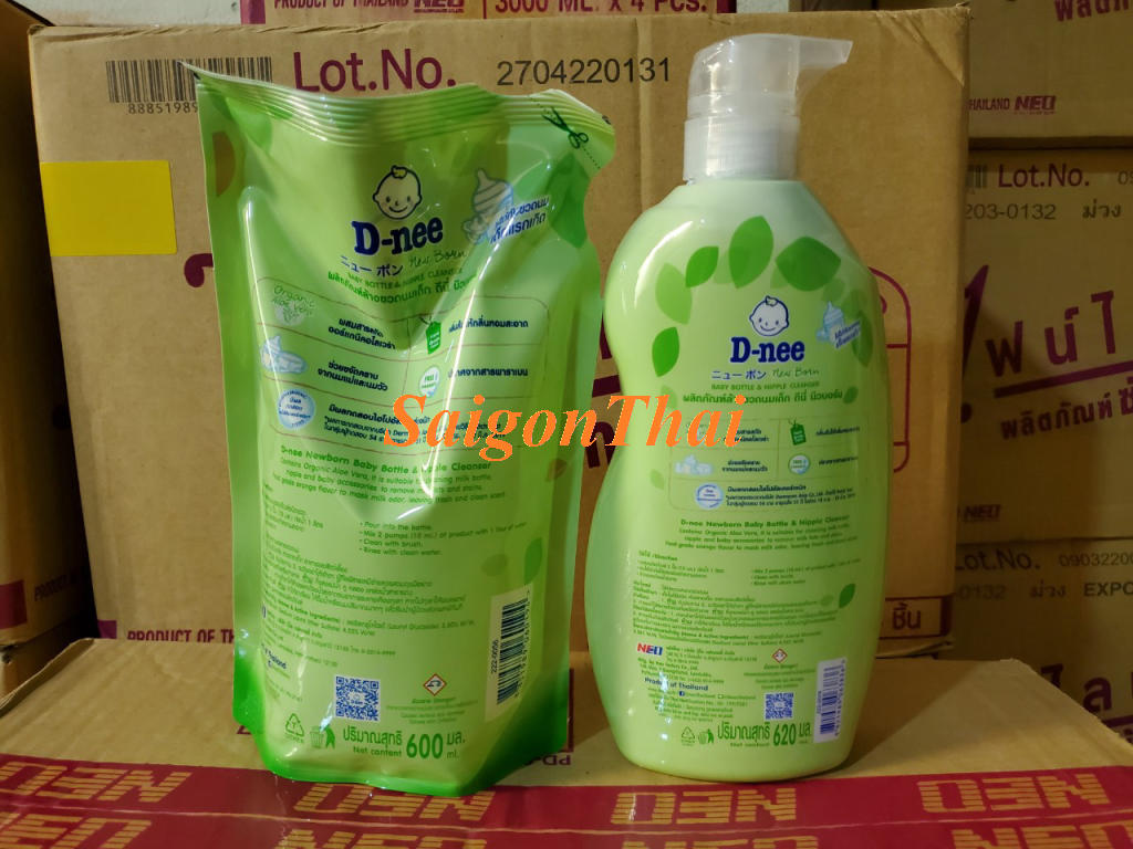(SGT) Combo nước rửa bình sữa Dnee Chai 620ML + Túi 600ML