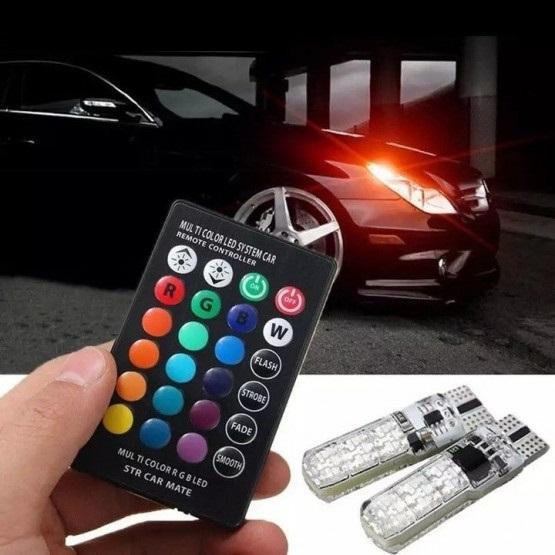 Bộ 02 Đèn Led Demi T10-5050-6SMD Silicone RGB - Nhiều Chế Độ Sáng - Đổi Màu - Kèm REMOTE (16 Màu)