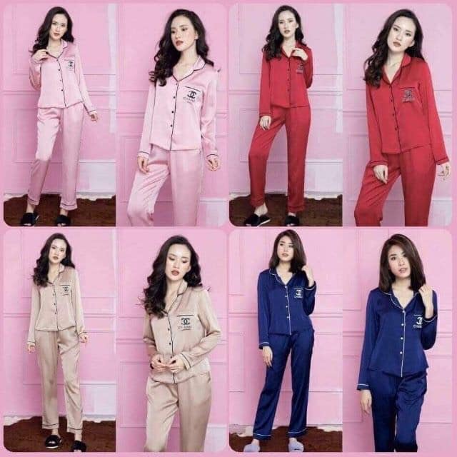 [HCM]Bộ pijama phi lụa loại 1 cao cấp quần dài 40 đến 58kg