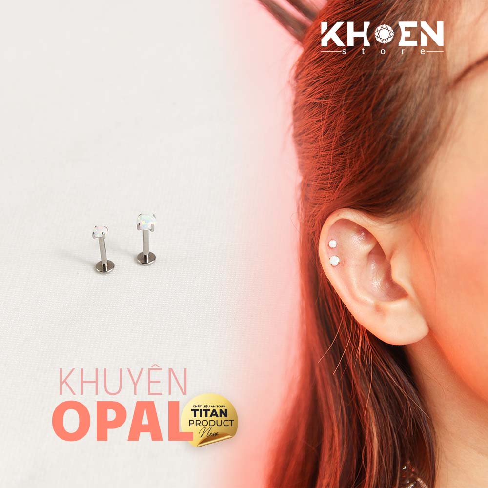 (1 Chiếc) Khuyên tai Đá Opal Trắng Titan - Khoen store