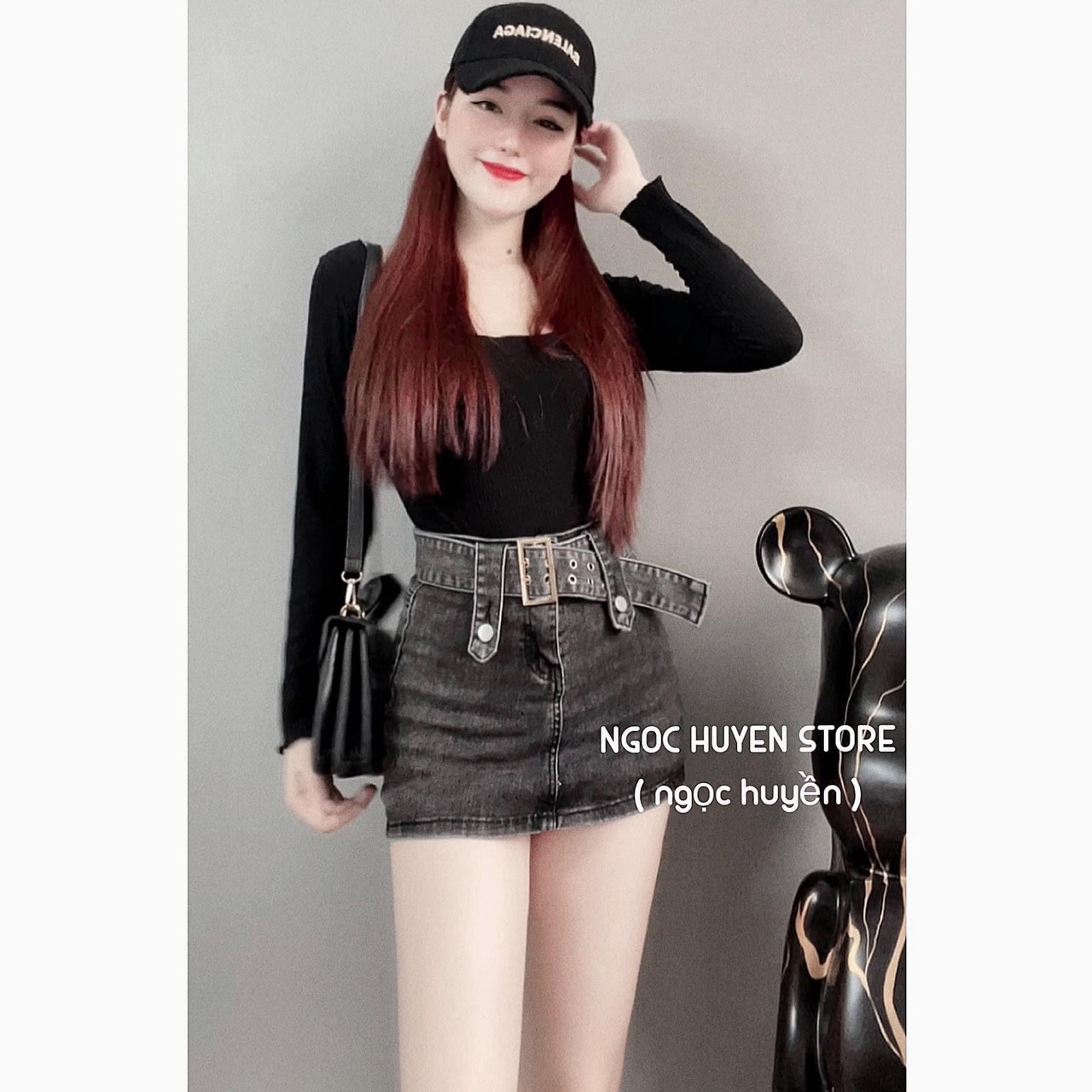 chân váy jeans kèm đai hàng loại 1