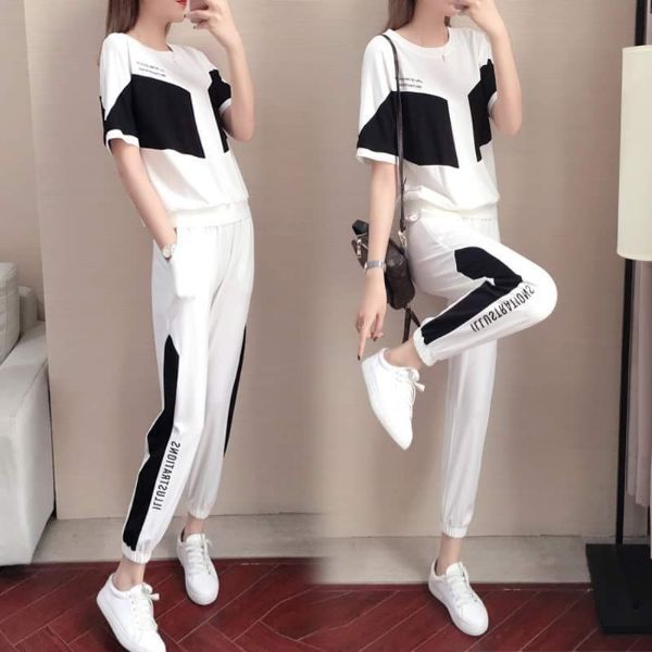 ĐỒ BỘ THỂ THAO NỮ PHỐI MÀU TRẮNG ĐEN CAO CẤP