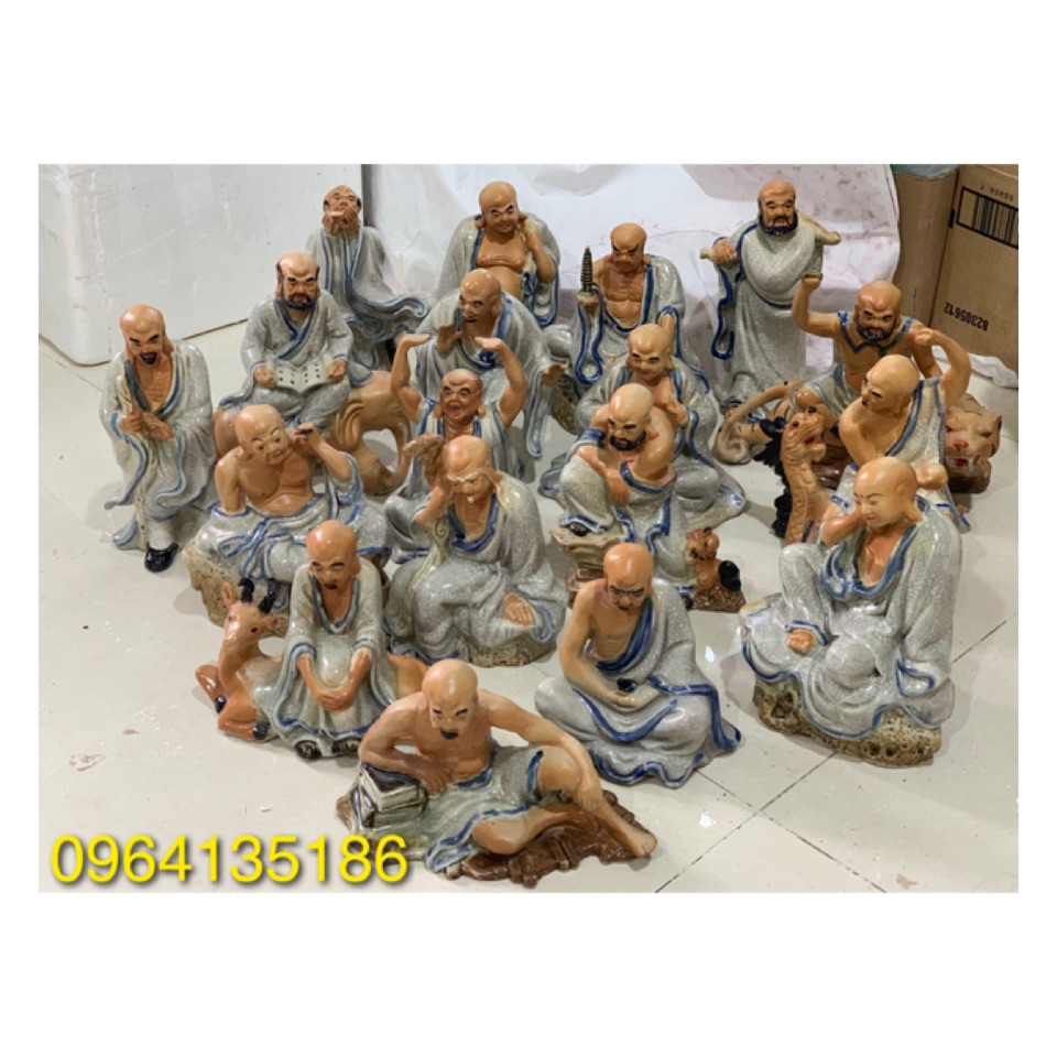Tượng thập bát la hán men rạn cao từ 16cm đến 25cm gốm sứ Bát Tràng