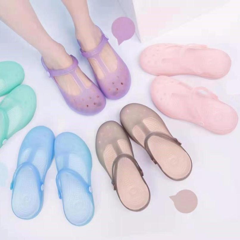 Xăng đan nữ nhựa trong suốt, đế mềm siêu êm (hồng, kem đậm, xanh)