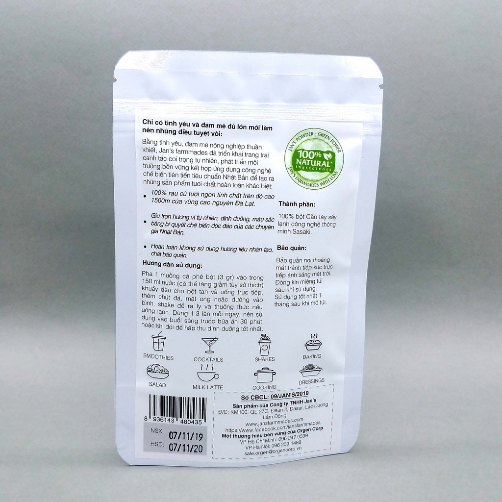 Bột Cần Tây Nguyên Chất Sấy Lạnh Jan’s Powder
