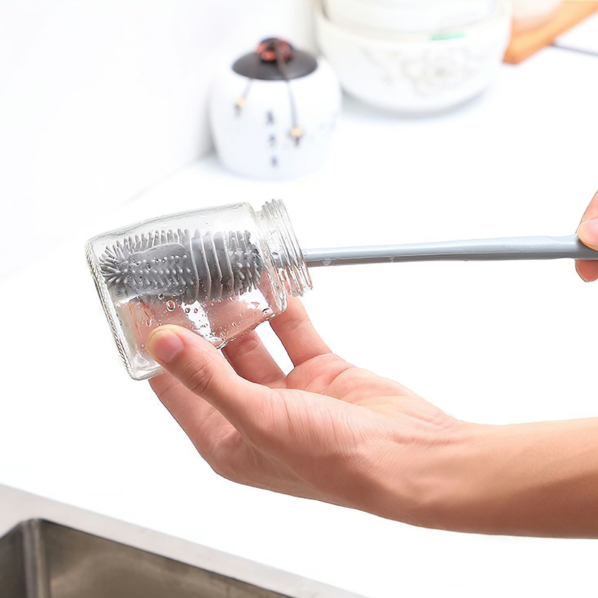 Cây Cọ Silicon Rửa Ly Cốc, Bình Sữa cốc cán cầm dài BIGBA