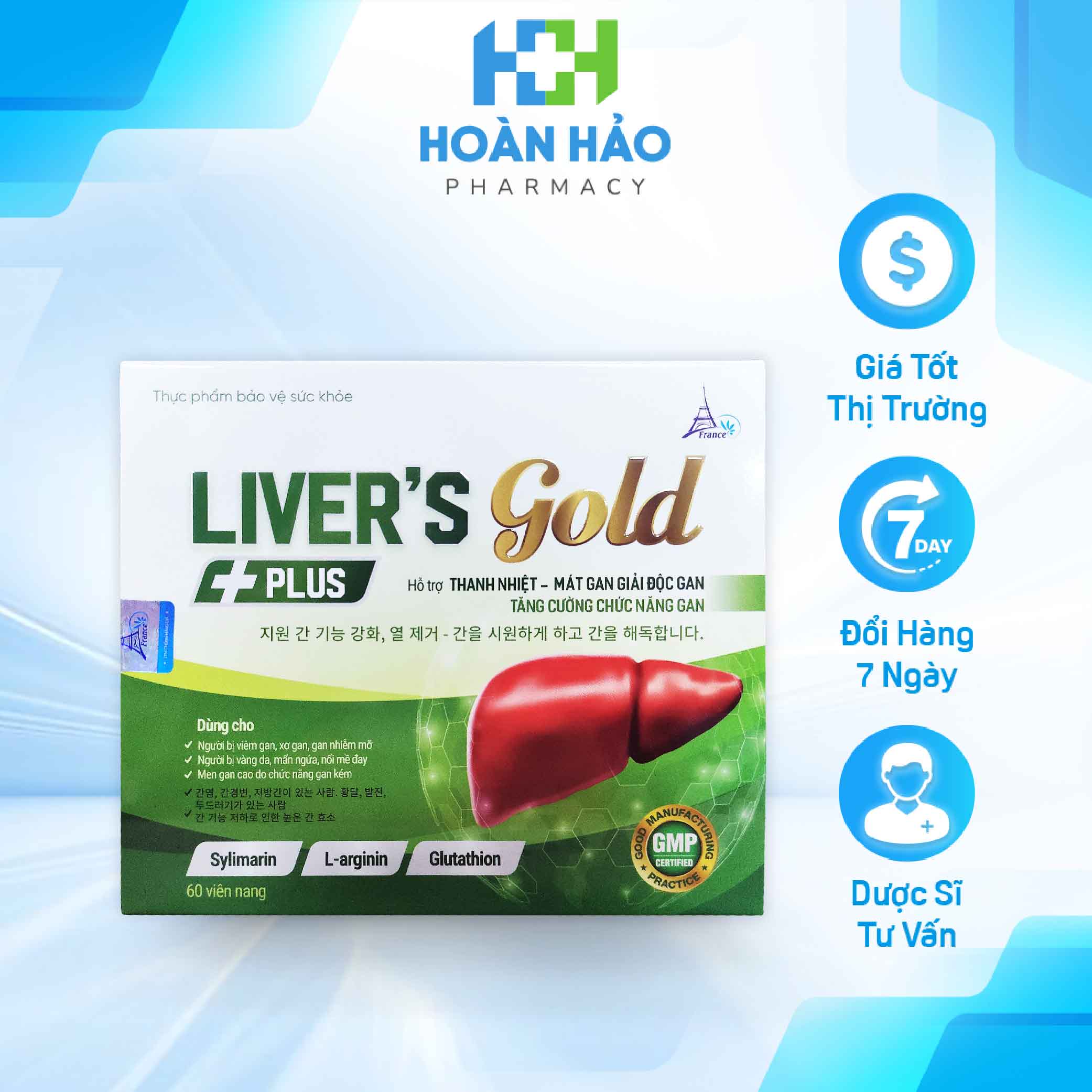 Viên uống thanh nhiệt, mát gan, giải độc gan live gold plus - hộp 60 viên