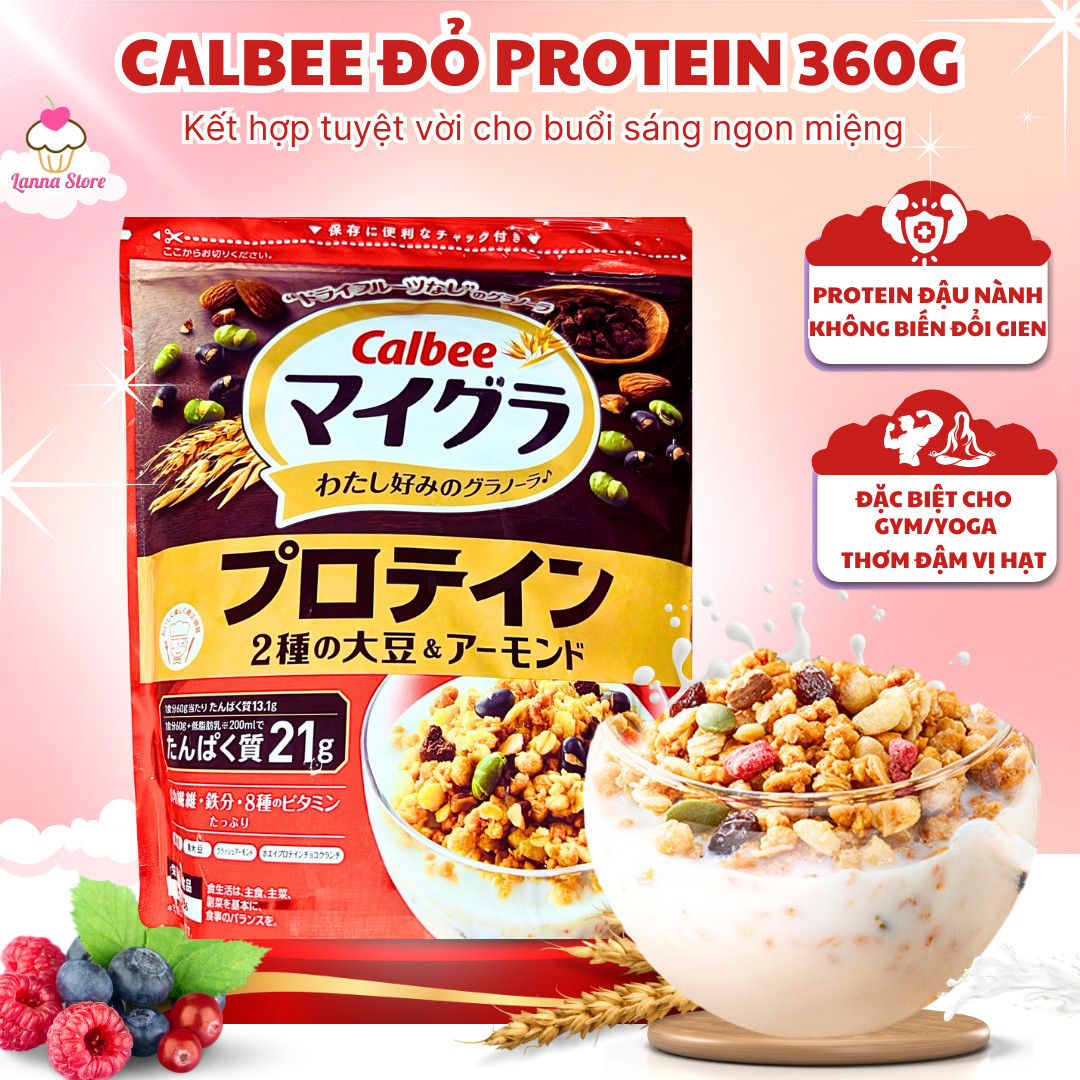【MỚI T11/2024】Ngũ cốc Calbee ăn kiêng giảm cân Nhật Bản mix hoa quả trái cây sữa chua dùng ăn sáng - Đỏ Protein 360G