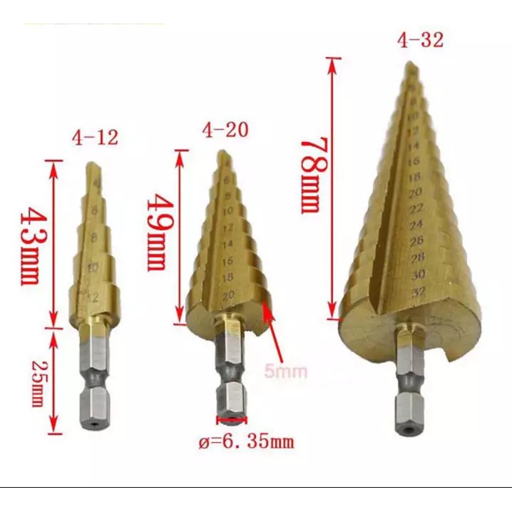 mũi khoan tháp,bước titanium (4-12) (4-20) (4-32) rãnh thẳng [GIKO 012]