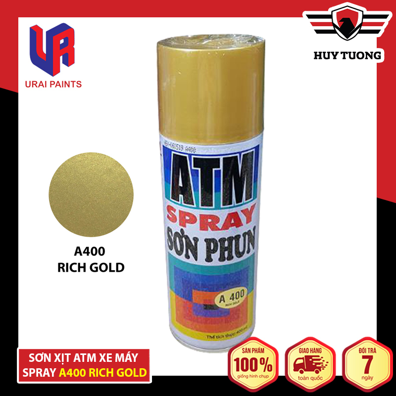 Sơn xịt ATM cho xe máy Spray A400 Rich Gold ( Vàng đồng ) - Huy Tưởng
