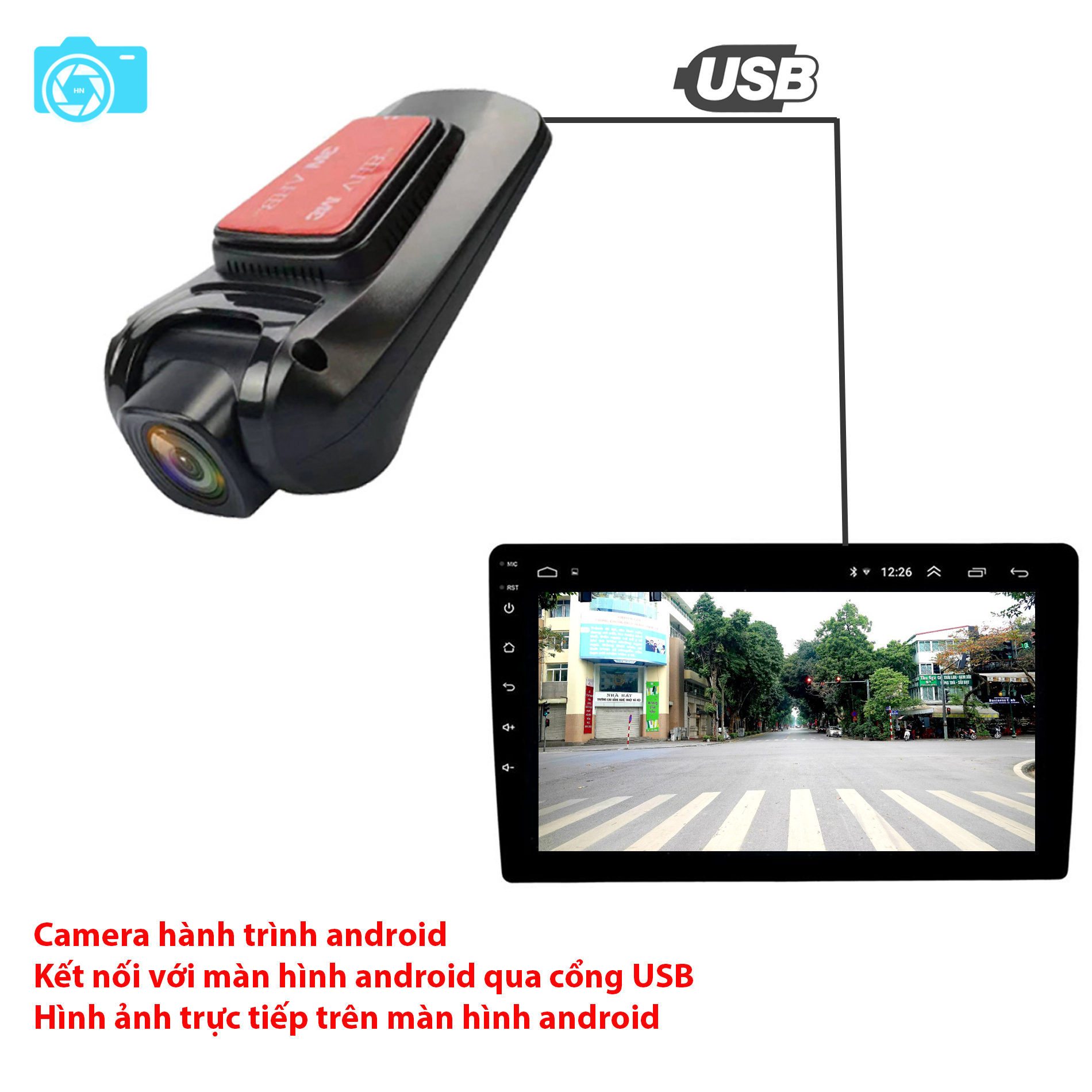 Camera hành trình ô tô, cho màn hình Android, độ phân giải HD, góc quay rộng, F13