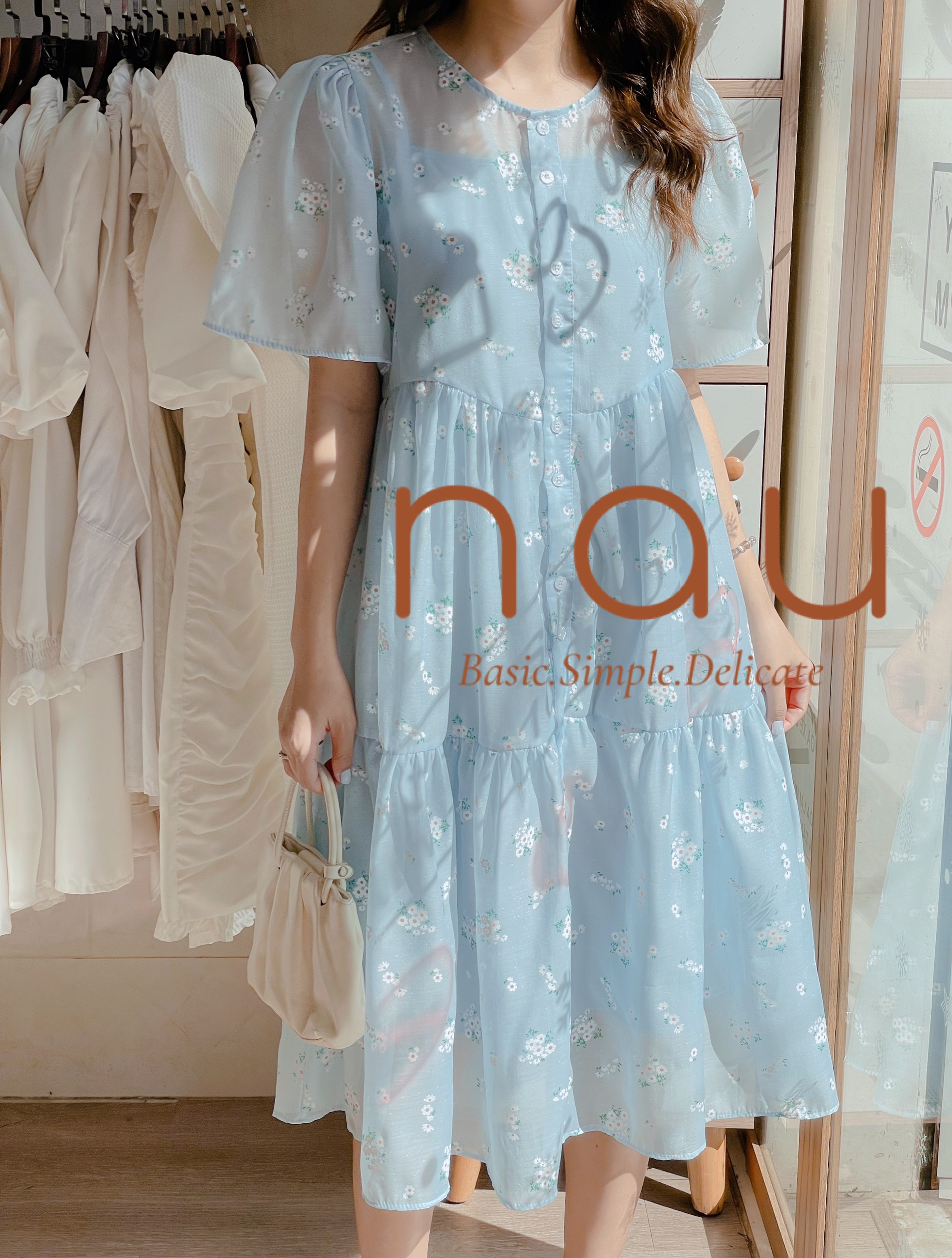 Đầm hoa voan suông rộng