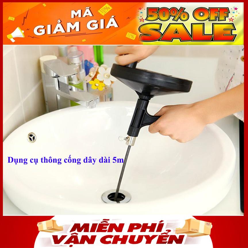 Bồn Cầu Không Rút Nước, Dụng Cụ Thông Cống Dây Dài 5M, Dụng Cụ Thông Cống Chuyên Nghiệp Có Quai Cầm , Bảo Hành 1 Đổi 1 Trong Một Năm , Sh 519