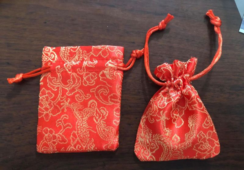 Combo 4 túi gẩm thổ cẩm hoa văn Rồng Phượng, màu đỏ, phong thủy đựng trang sức, quà tặng, may mắn