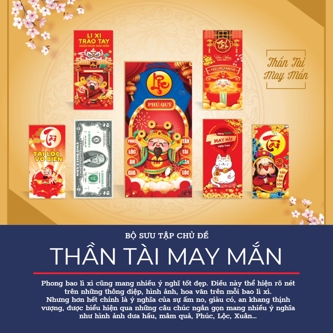 Bao lì xì theo chủ đề thần tài may mắn 2022 bao giá toàn thị trường chất liệu giấy đẹp - MS0026