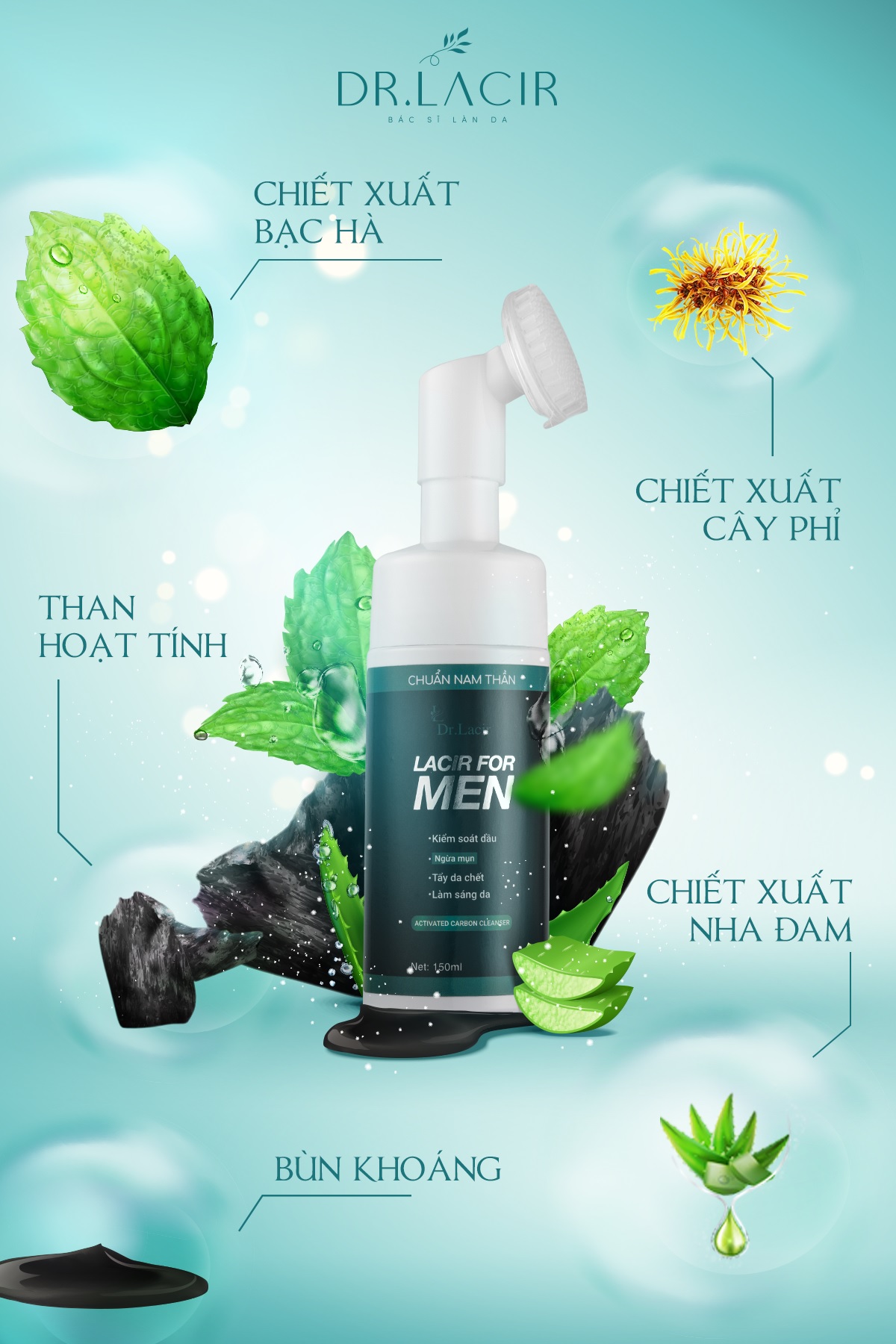 Sữa rửa mặt nam than hoạt tính Dr Lacir 150ml