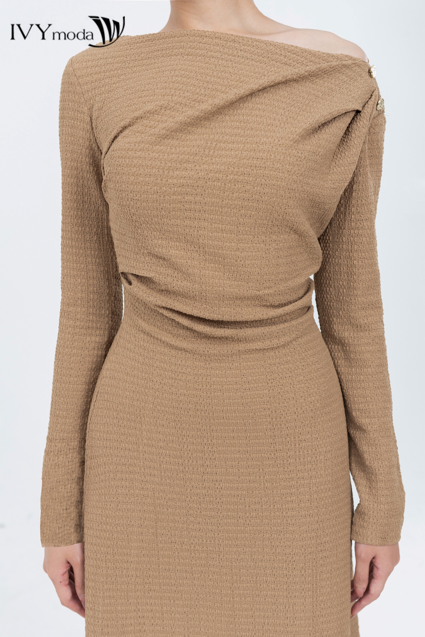 Đầm thun nhúm vai IVY moda MS 42M7984
