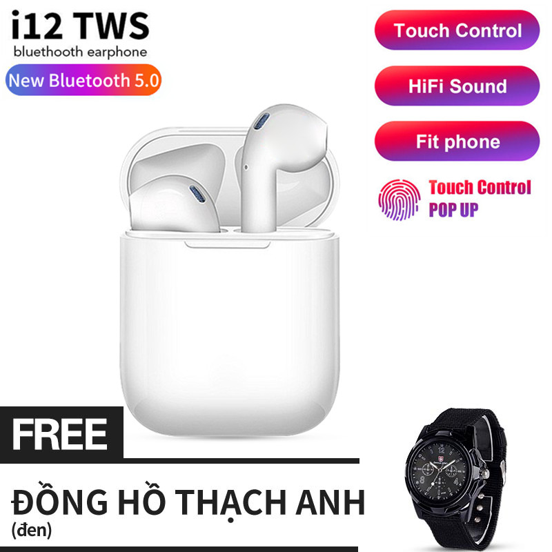 【Đồng hồ thạch anh miễn phí】Tai Nghe Không Dây Bluetooth  I12 TWS, Tai Nghe Thể Thao Cảm Ứng Rảnh Tay Chống Ồn Cho Điện Thoại Thông Minh