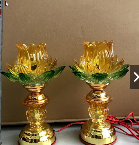 Đôi đèn thờ thủy tinh 3 lớp, đèn thờ cúng cao 20cm
