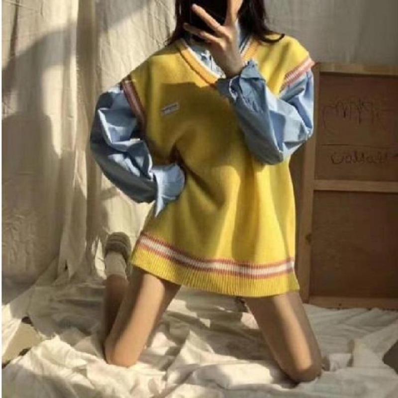 Áo len gile nữ Ullzzang Oversize kiểu dáng Hàn Quốc