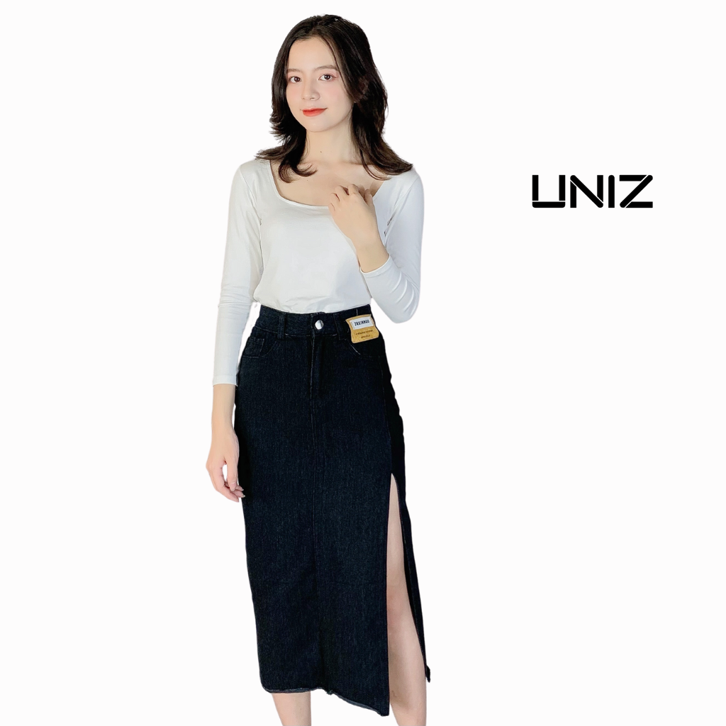 chân váy jean xẻ UNIZ